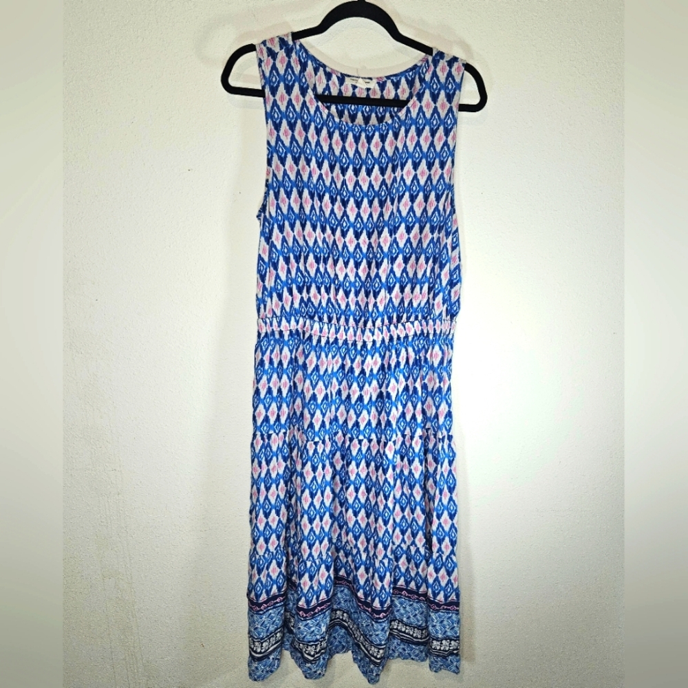 Womens Tiered Flare Midi Dress XL Boho Summer Sleeveles Coastal Cruise Vacay